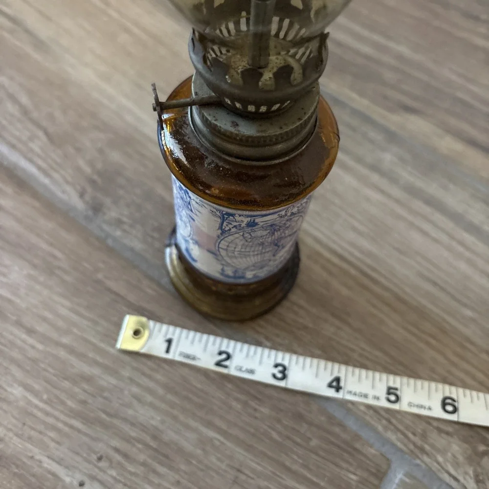 Vintage Amber  Glass Globe Atlas‎ Oil Lamp 1960s Japan 8